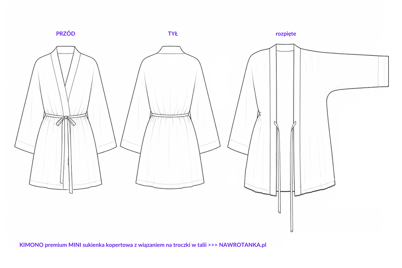 rysunek techniczny kimono mini NAWROTANKA